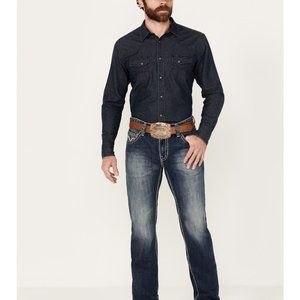 ROCK & ROLL DENIM MEN'S PISTOL DARK VINTAGE WASH STRAIGHT RIGID DENIM JEANS 42 X